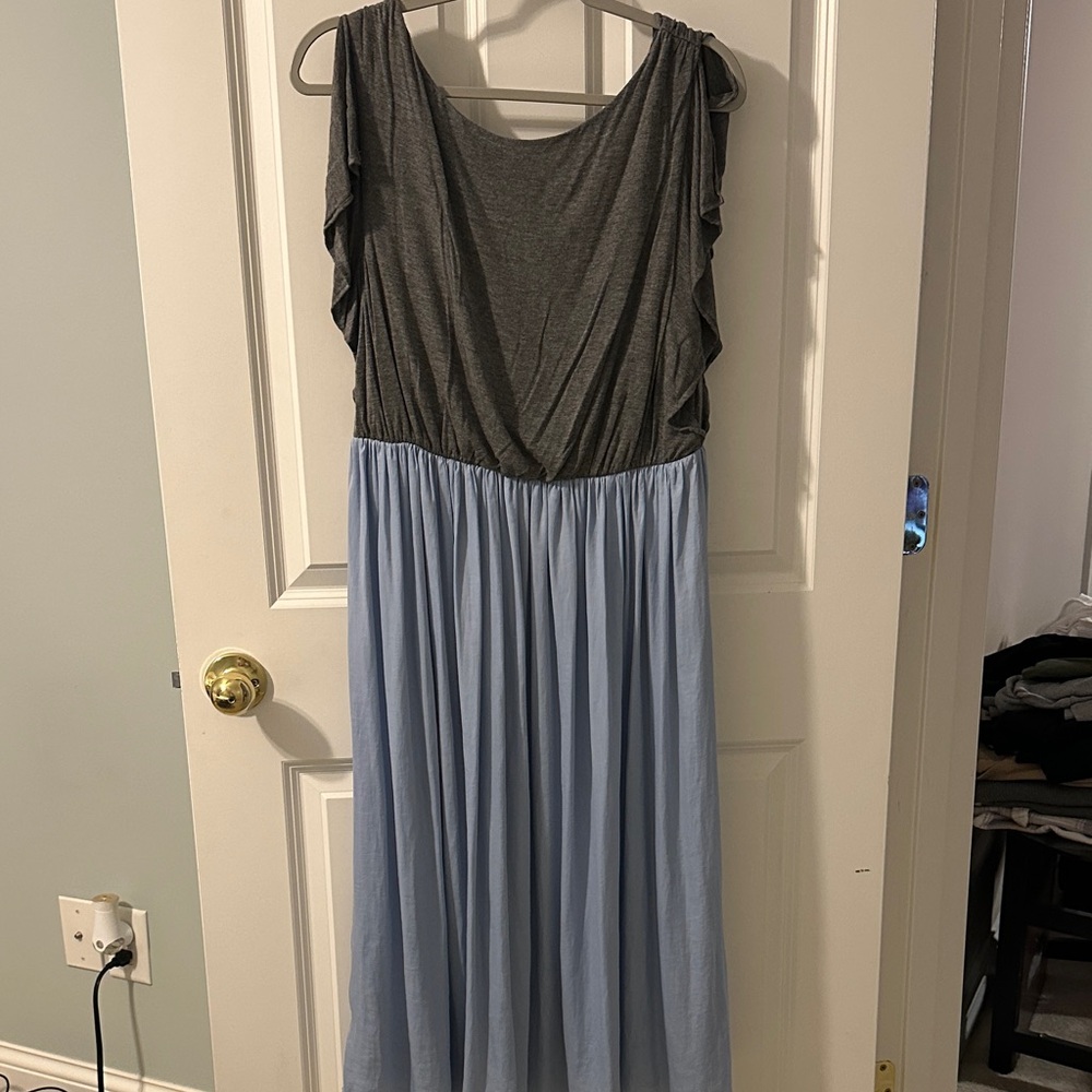 LOFT Gray and Light Blue Maxi Dress